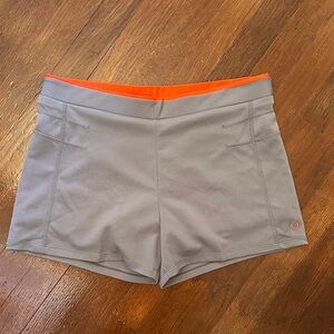 Women’s Moving Comfort Gray Athletic Shorts with Orange Trim Large